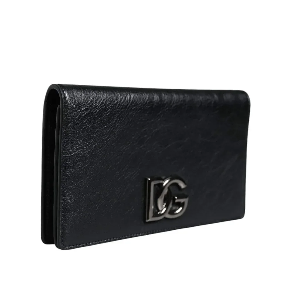 Dolce & Gabbana Black Leather DG Logo Bifold Card Slot Crossbody Bag - Picture 3 of 6